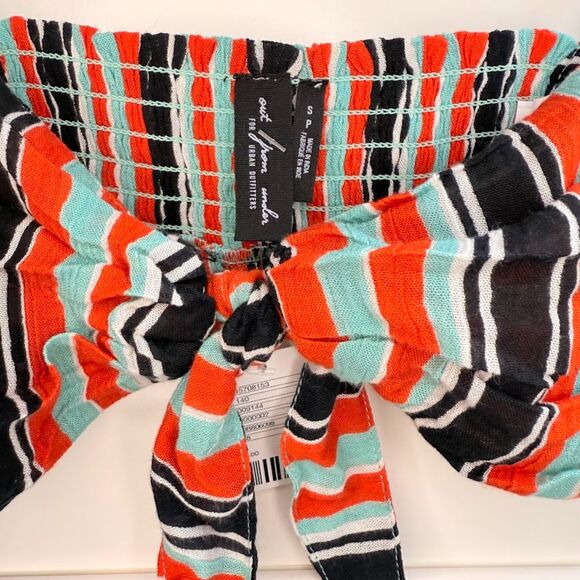 Out From Under Striped Bandeau Tie Top in Orange Turquoise Black & White S NWT - Picture 4 of 9